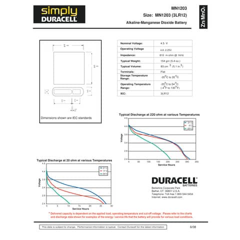 Batterie alcaline Duracell Plus100 Piatta 4,5 V - MN1203 - blister da 1 - DU0601